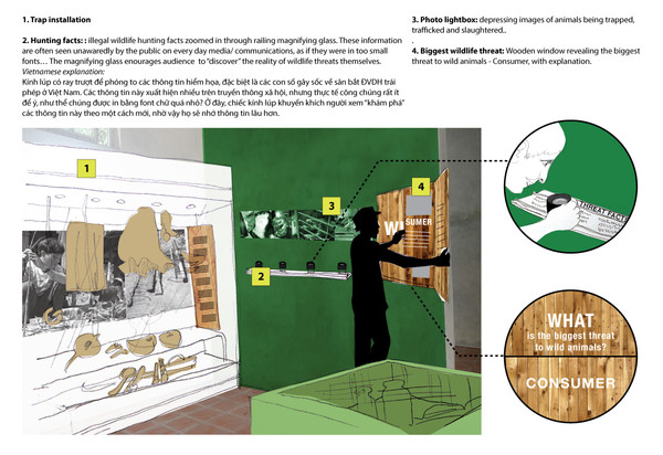 Wildlife threat facts and trap installation.