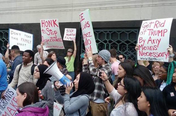 Ann Arbor and Detroit students and community protesting to free Jose Luis Sanchez outside federal courthouse in Detroit May 2017